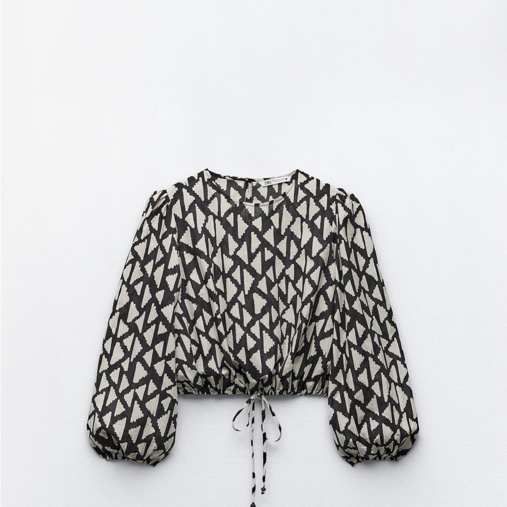 Zara Black and Cream Geometric Blouse and skirt set